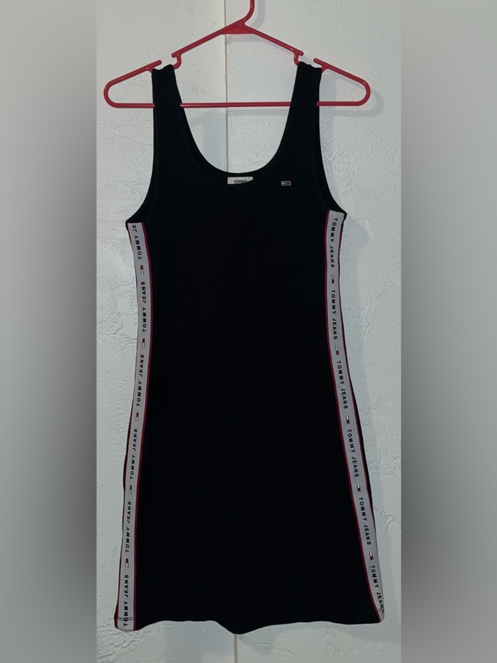 Tommy Jeans Black Logo Tape Ribbed Bodycon Dress